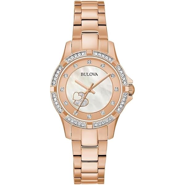 Bulova Ladies Rose Gold-Tone White MOP Dial Crystal Box Set